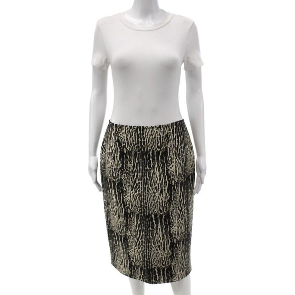 Giambattista Valli Women Wool Animal Print Pencil Skirt Knee Zip Black Size 44